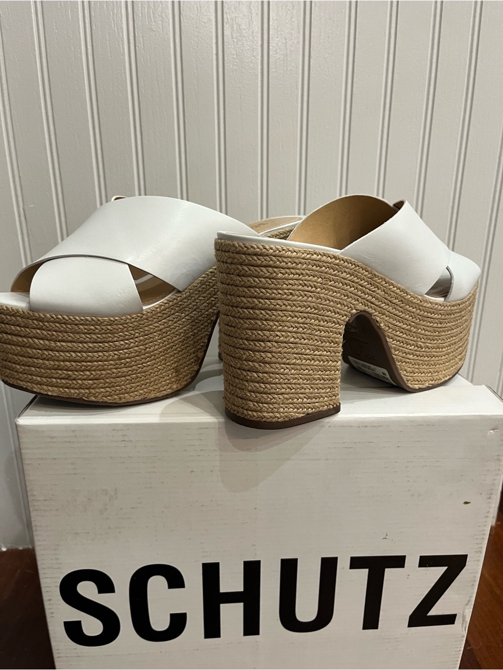 SCHUTZ White Leather Platform Sandals - Picture 5 of 5